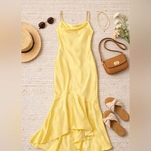 Liv Foster Yellow Size 6 High Low Beaded Strap Dress NWT Formal Designer Gown